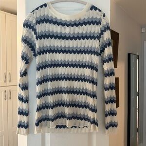 Navy and Cream Striped Crew Neck Sweater